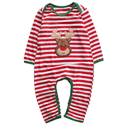 Baby Boys Girls Long Sleeve Christmas Striped Red Nose Reindeer Romper Jumpsuit Baby Boys Girls Long Sleeve Christmas Striped Red Nose Reindeer Romper Jumpsuit